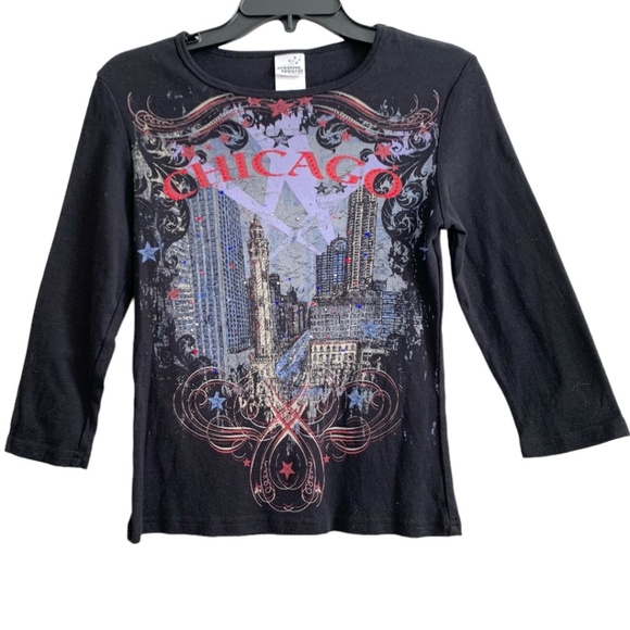VTG Chicago Womens Shirt by Creative Apparel Concepts Size Medium Y2K Crystals - Picture 1 of 8